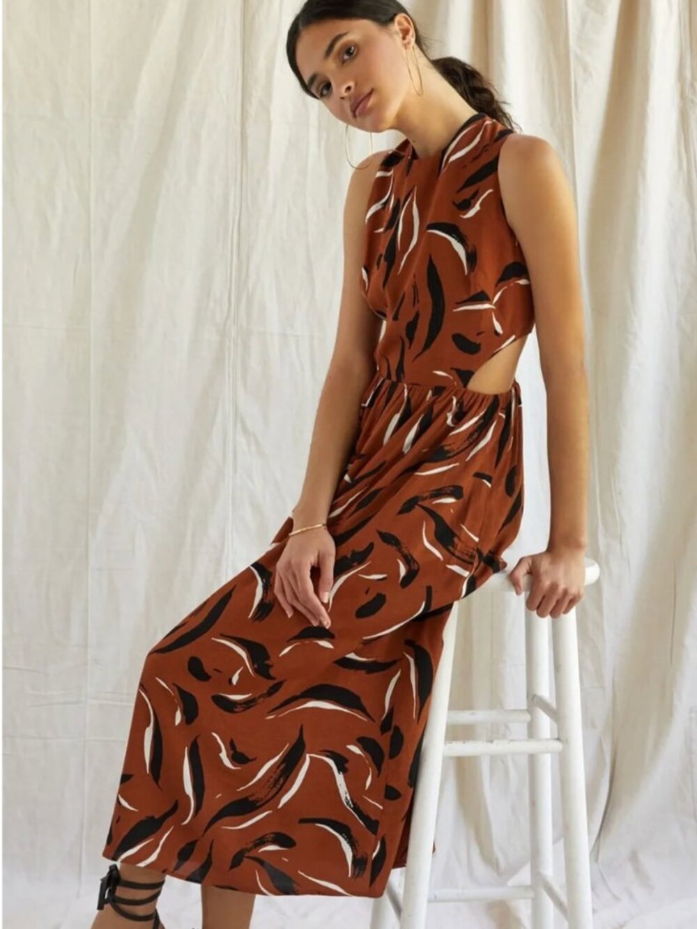 Corey Lynn Calter Anthro‎ Neutral Abstract Cutout Sleeveless Dress Brown Black